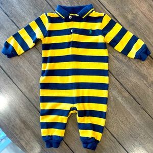 Polo by Ralph Lauren 6 mos. Long-Sleeved One Piece w/ Collar. Maize & Navy. NWOT